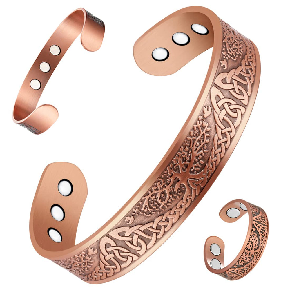 Vicmag copper magnetic bracelet close-up with tree of life design for daily style