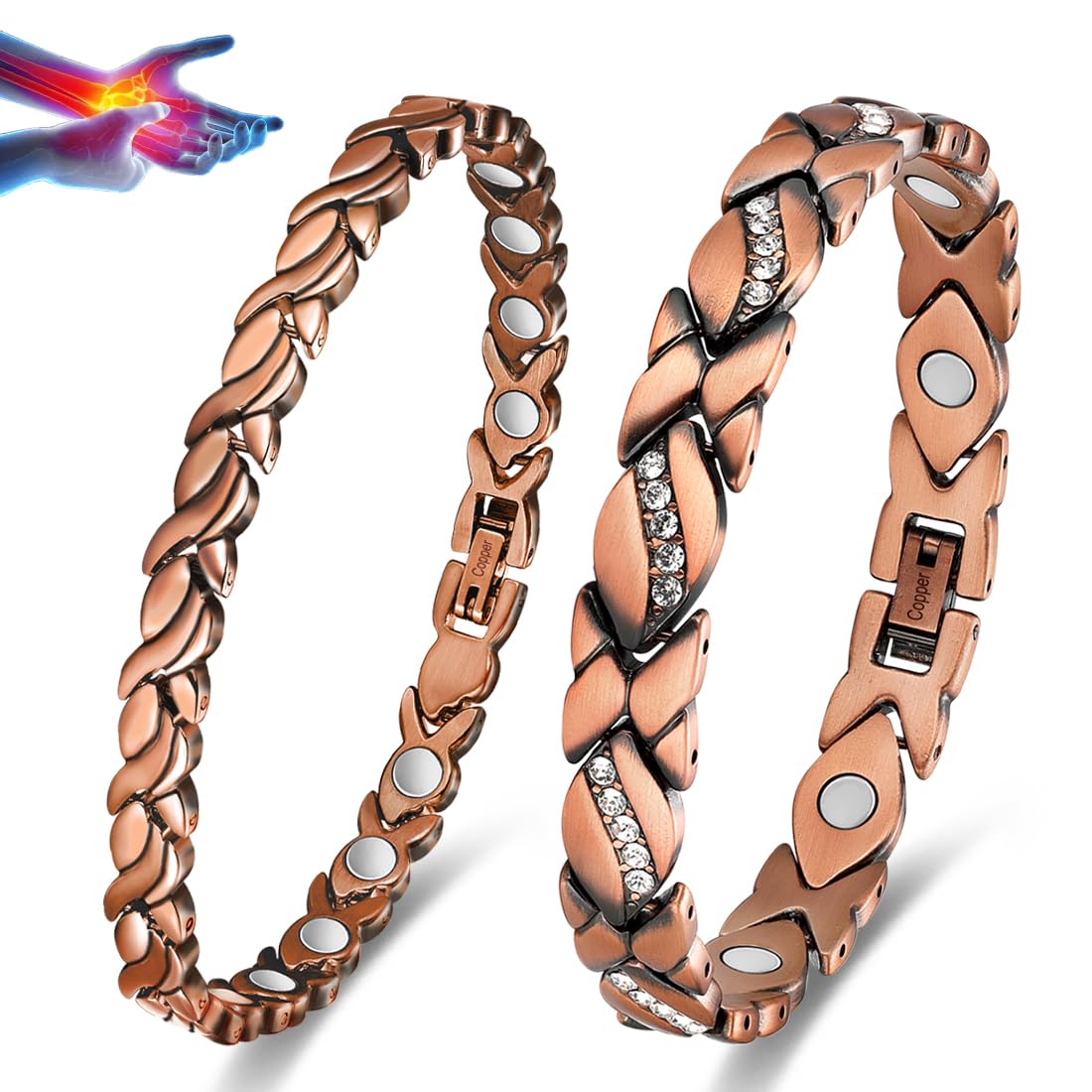 Vicmag copper magnetic bracelet for women close-up, highlighting elegant finish and comfortable wear.