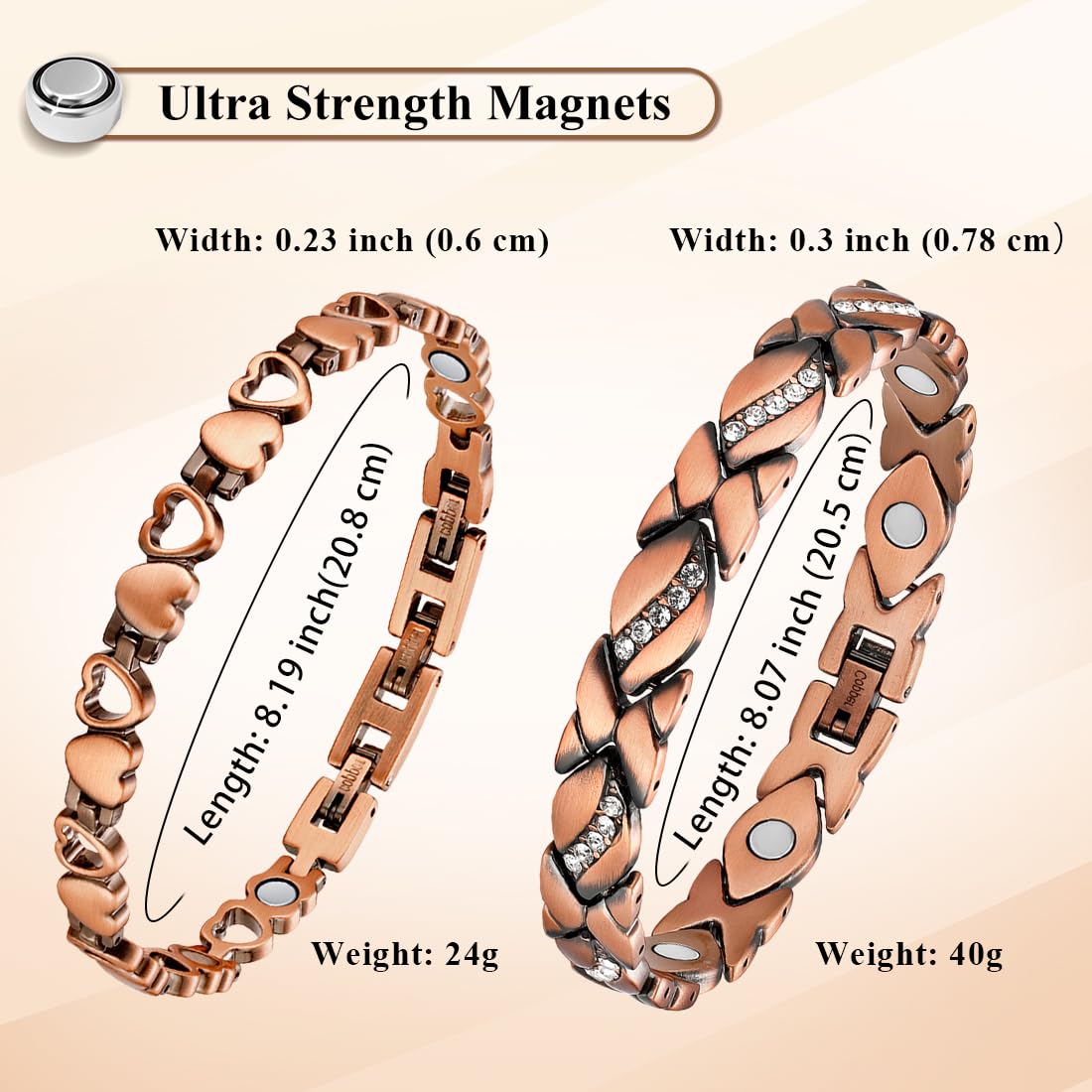Vicmag copper magnetic bracelet worn with a soft outfit for everyday elegance.