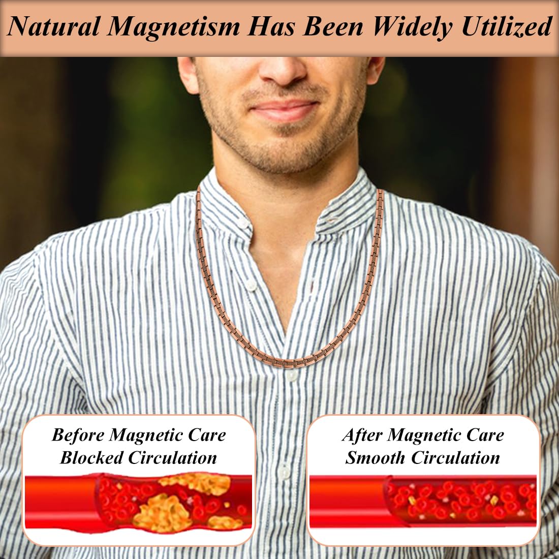 Vicmag copper magnetic necklace adjustable length for comfortable all-day wear.