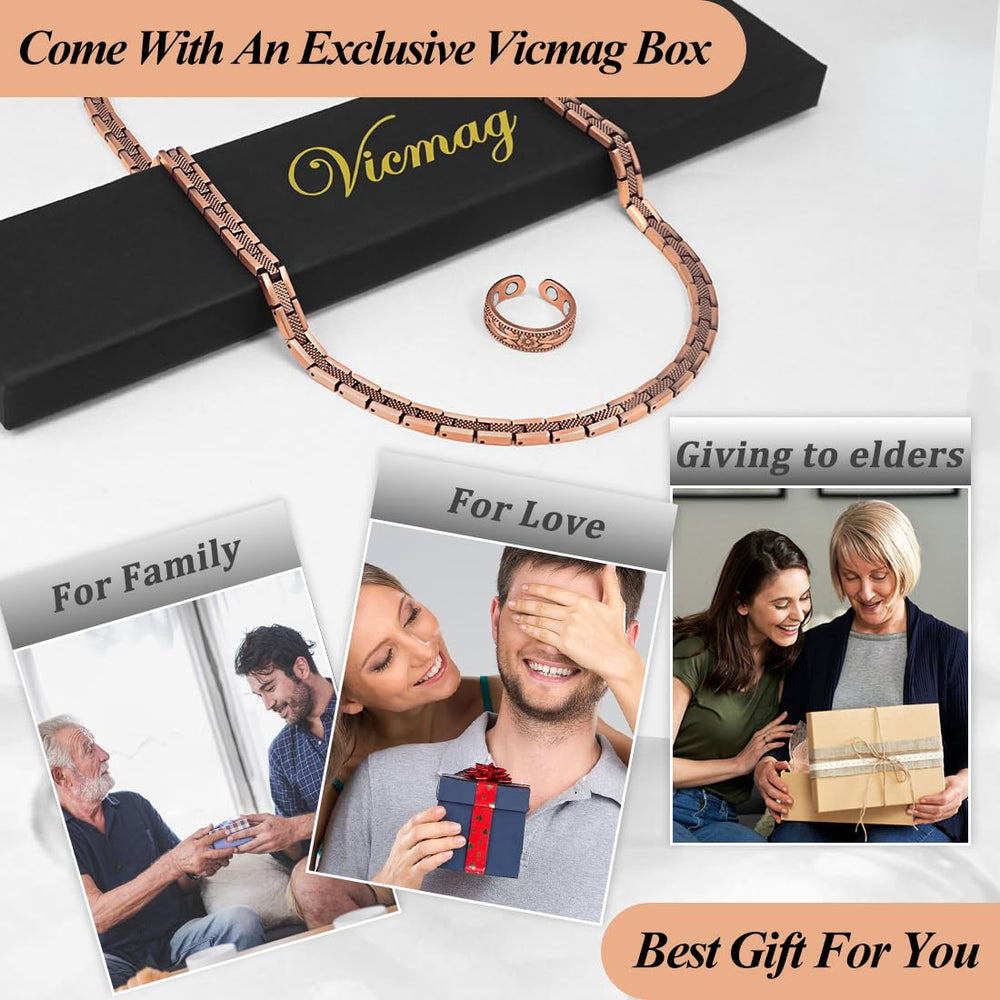 Vicmag copper magnetic necklace bold square-link aesthetic for formal or casual.