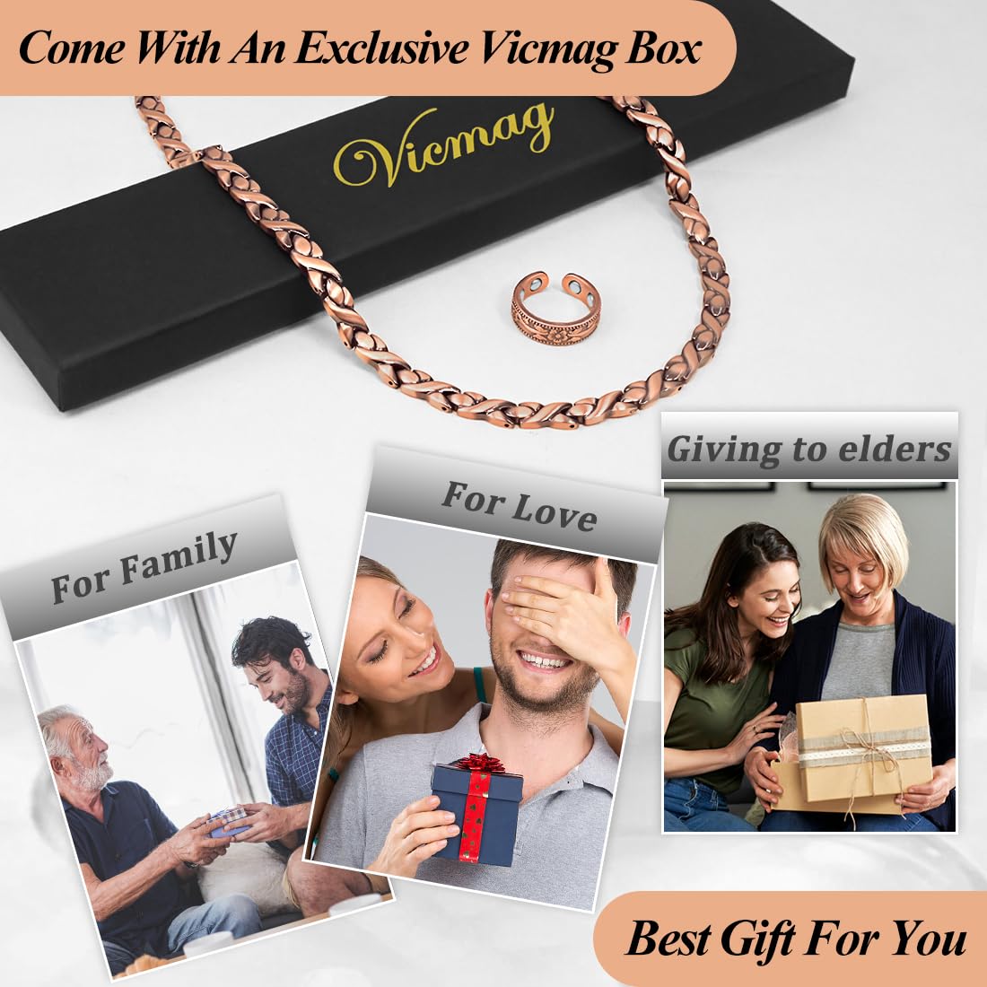 Vicmag copper magnetic necklace durable 99.9% copper construction for long-lasting use.