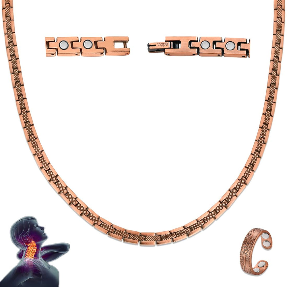 Vicmag copper magnetic necklace square link close-up showcases modern design.