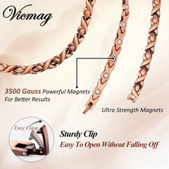 Vicmag copper magnetic necklace worn on neck for versatile casual to formal style.
