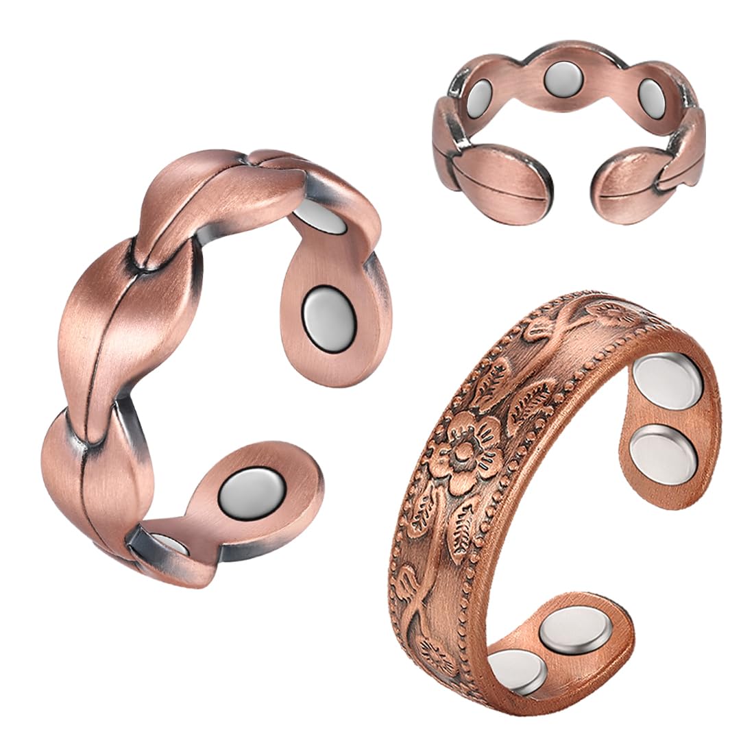 Vicmag copper magnetic ring closeup with rose gold finish and magnets