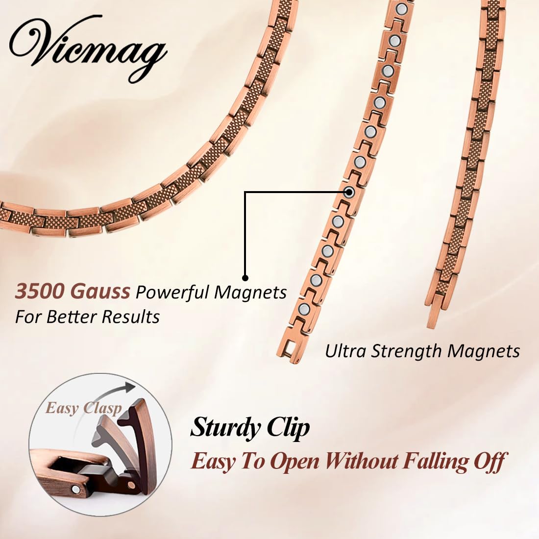 Vicmag copper magnetic ring set complements the necklace for coordinated style.
