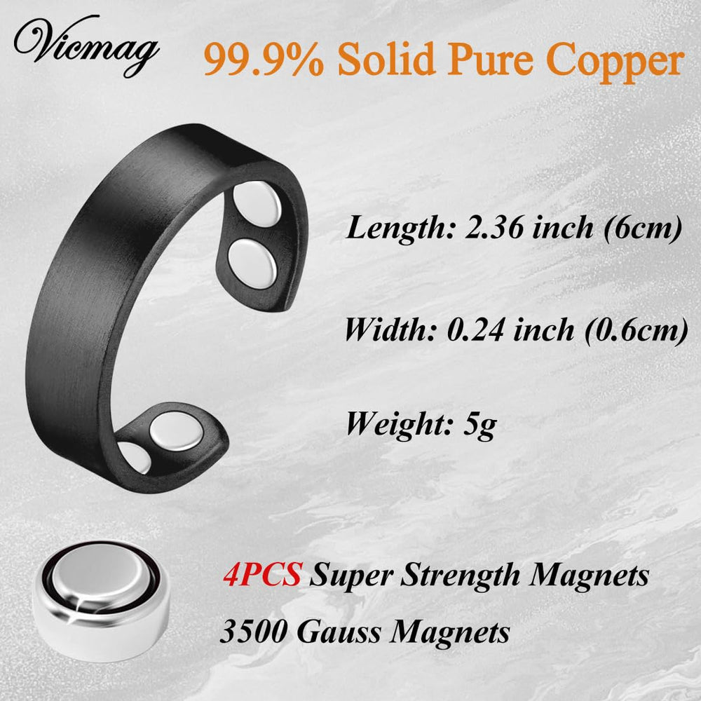Vicmag copper magnetic rings open-end adjustable design enables easy resizing.
