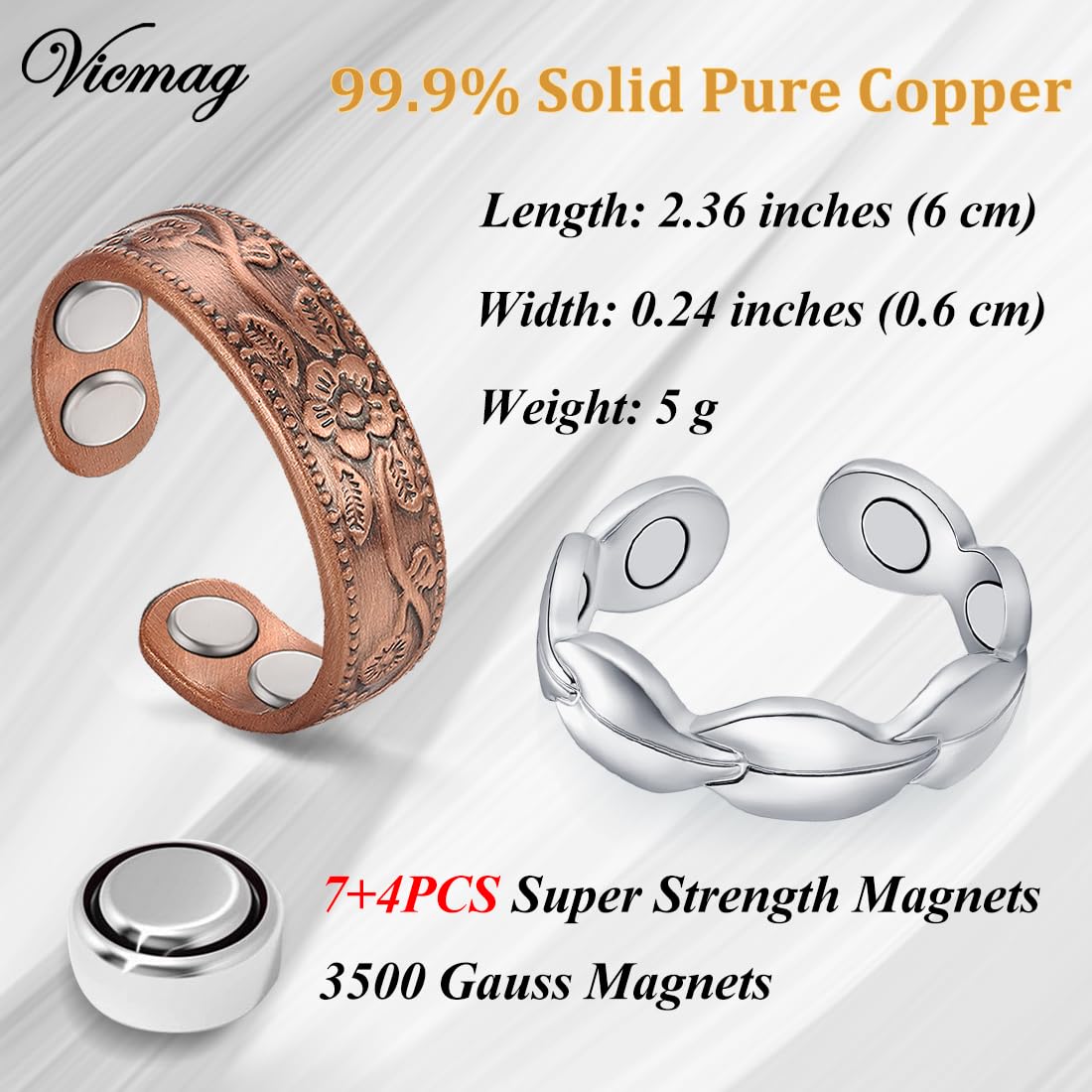 Vicmag 99.9% pure copper ring – durable material with timeless appeal.