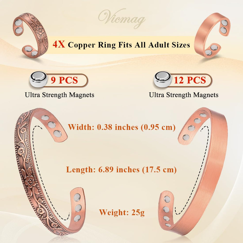 Vicmag floral-engraved copper bracelet with vintage charm.