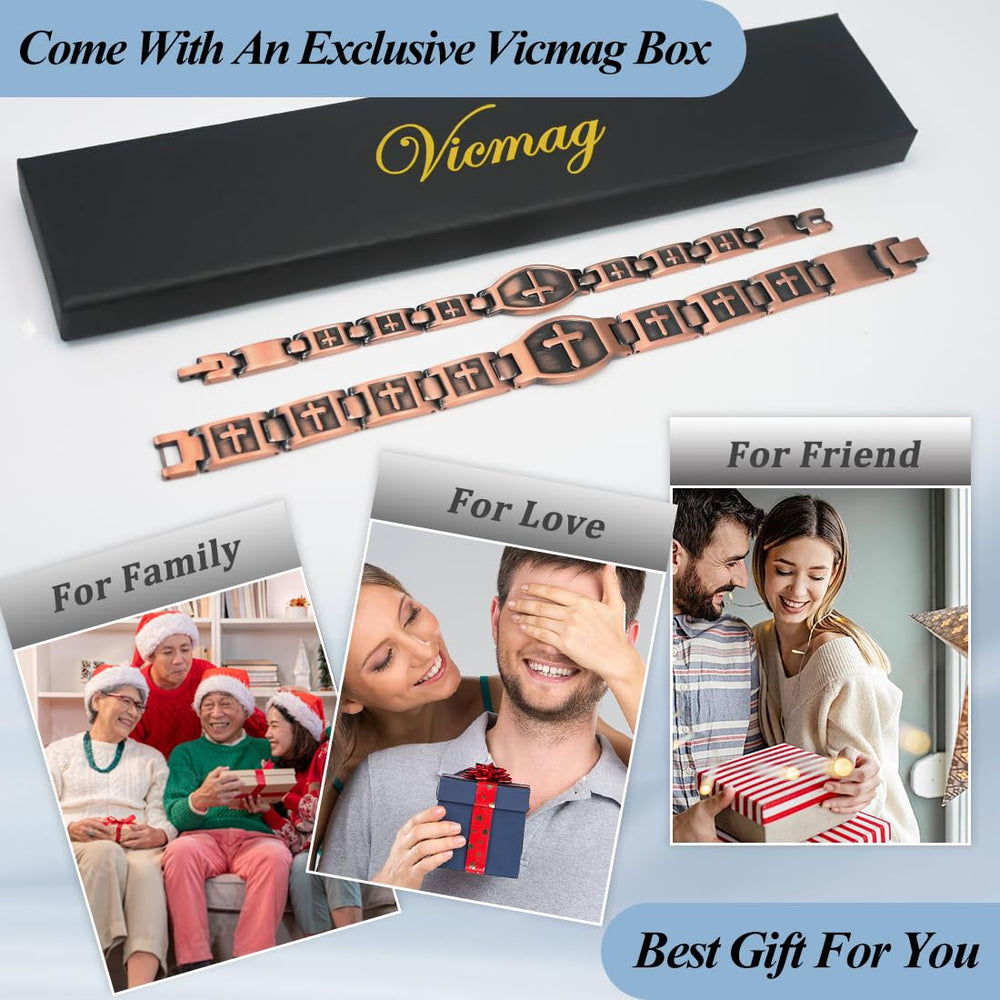 Vicmag hypoallergenic copper bracelet minimizes skin irritation during long wear.