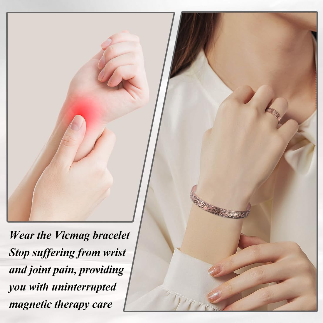 Vicmag hypoallergenic copper bracelet, 99.9% purity, nickel free