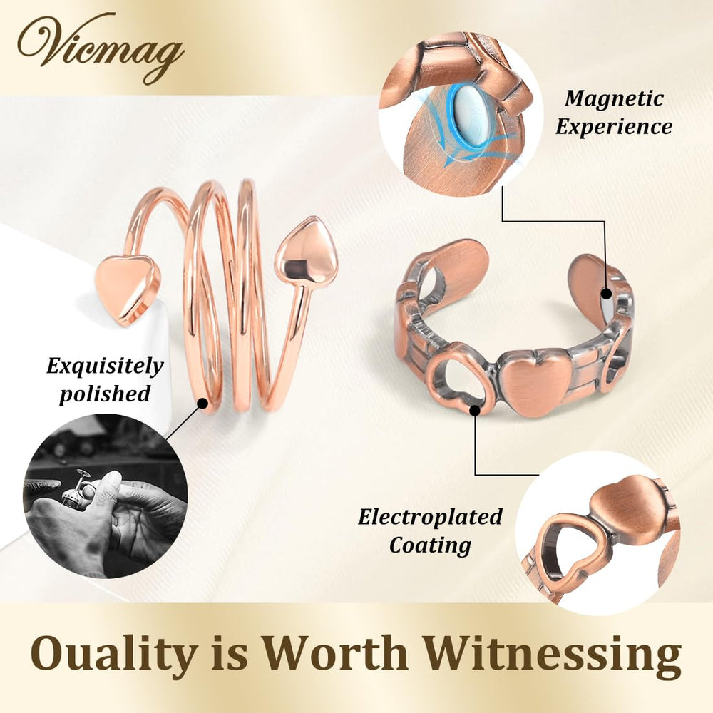 Vicmag magnetic copper ring close-up highlights nine strong magnets.