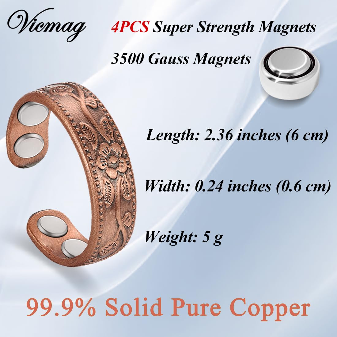 Polished copper surface detail on Vicmag ring showcasing quality craftsmanship.