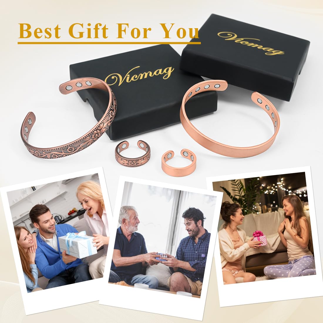 Vicmag 99.9% pure copper hypoallergenic bracelet for sensitive skin.