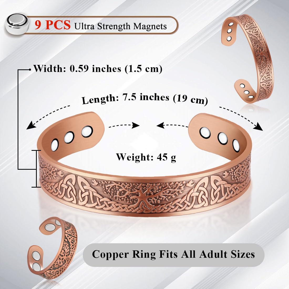 Vicmag tree of life pattern on bracelet highlighting design and natural copper feel