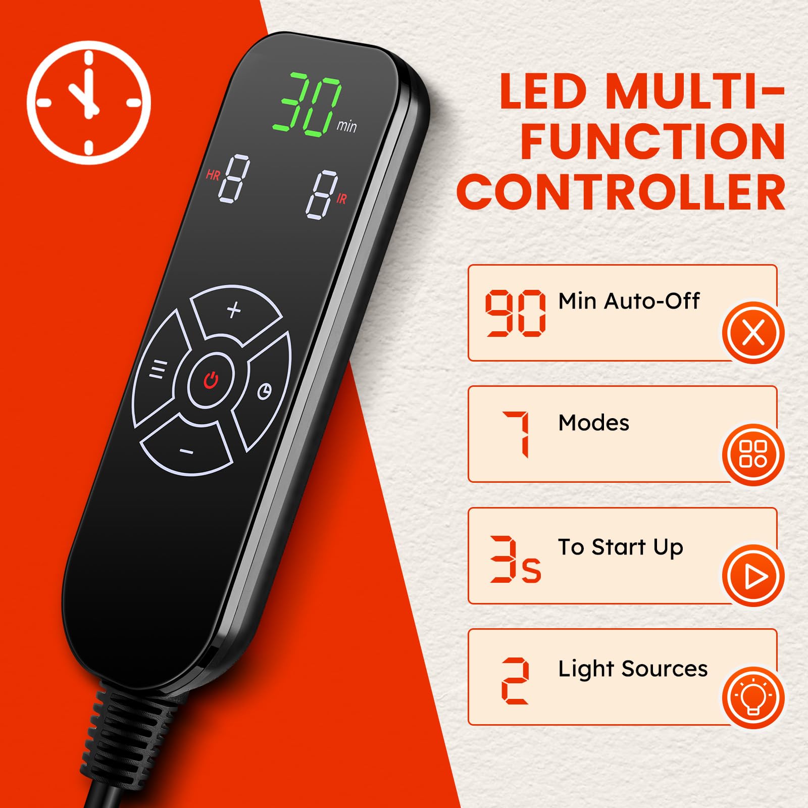 Viconor 660nm red light and 850nm infrared for soothing warmth across large areas.