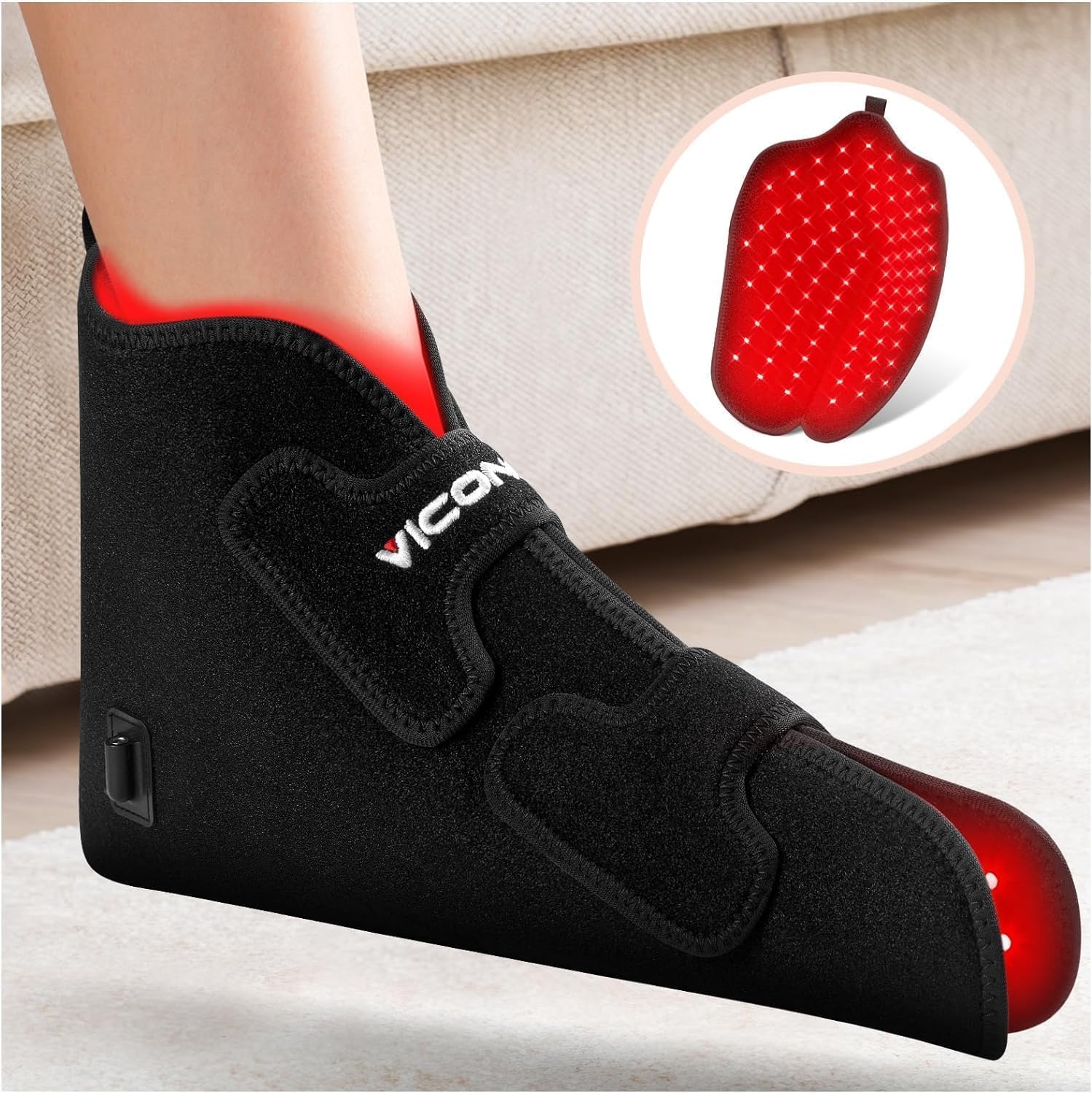 Viconor foot wrap with red light therapy close-up for soothing warmth