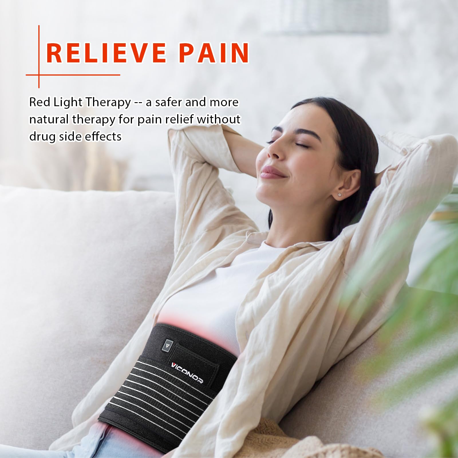Viconor Red Light Belt app interface for easy intensity adjustments