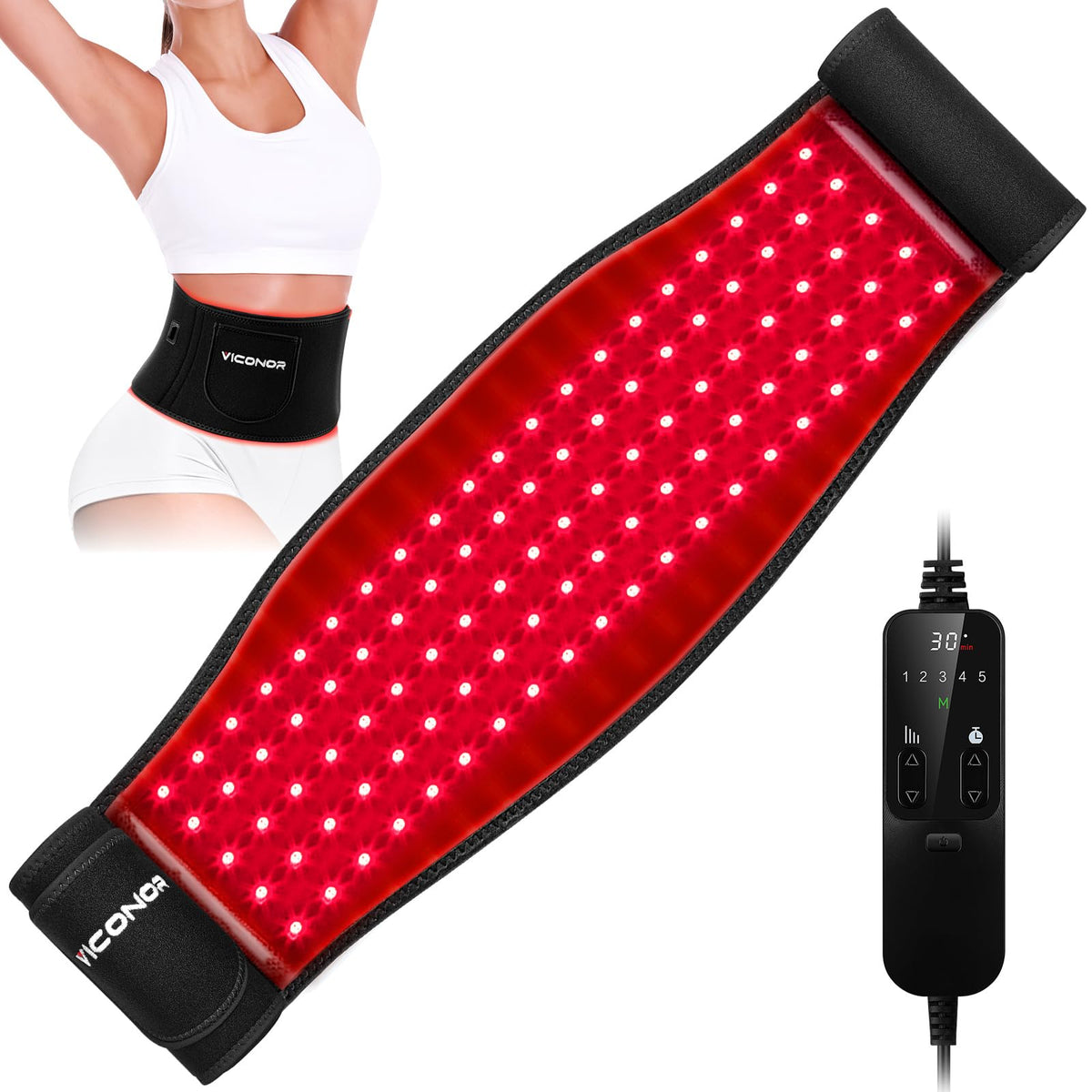 Viconor red light belt with a large light area for full torso coverage.
