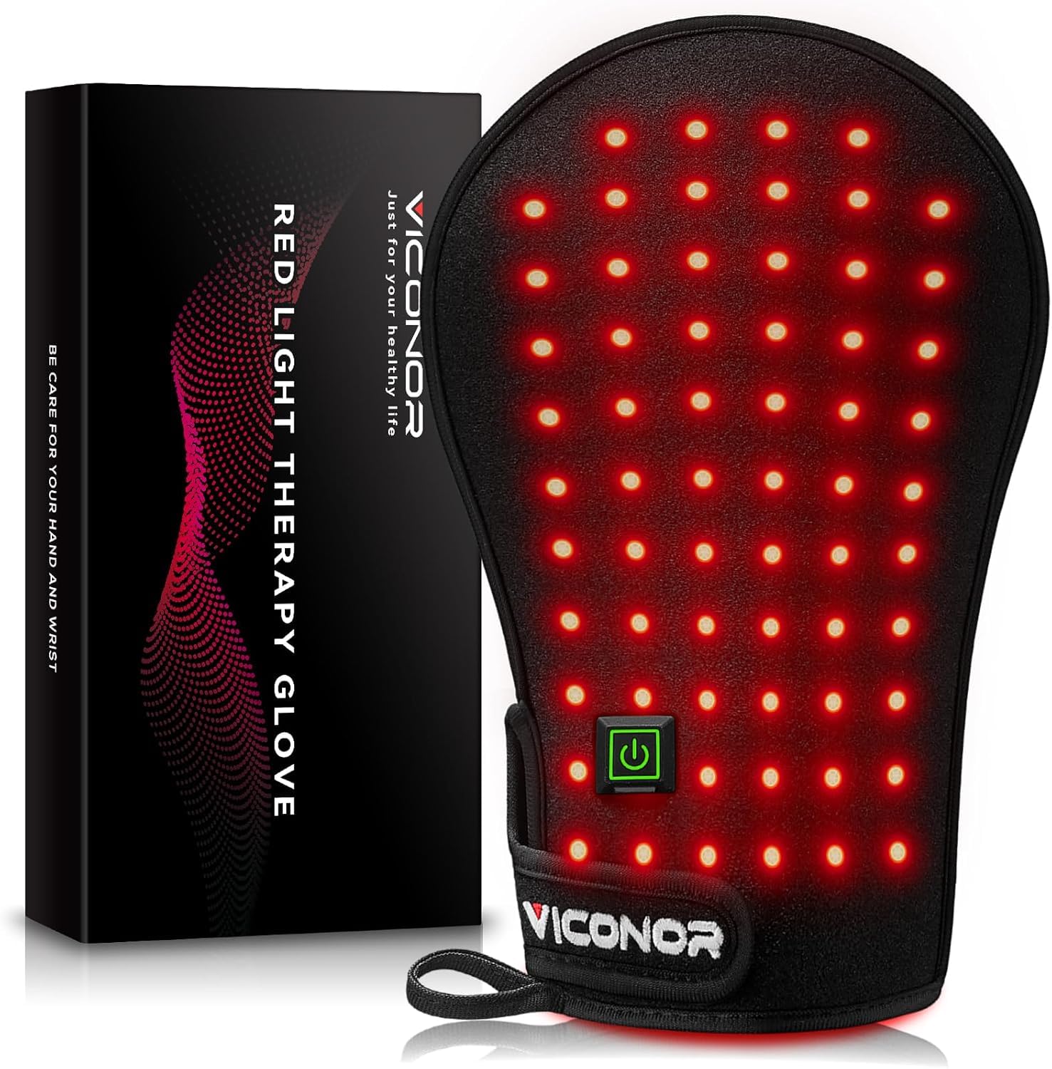 Viconor red light therapy gloves in use on hands for gentle warmth and comfort