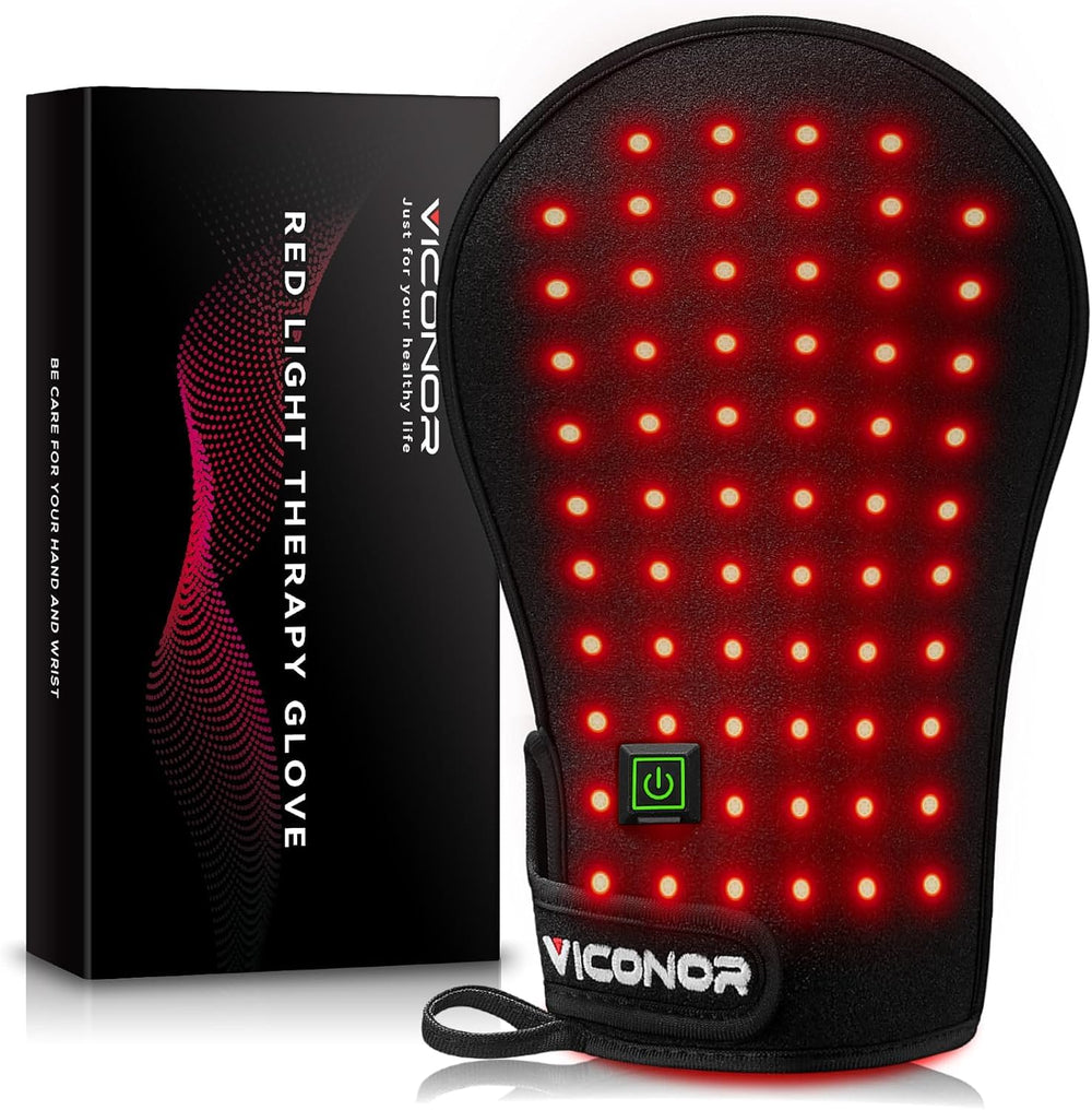Viconor red light therapy gloves in use on hands for gentle warmth and comfort