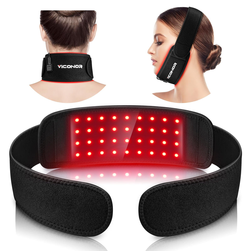 Viconor red light therapy belt neck closeup highlights comforting warmth for targeted relief