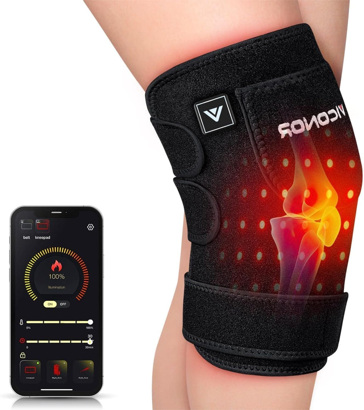 Viconor red light therapy wrap on knee for targeted joint use and potential comfort support