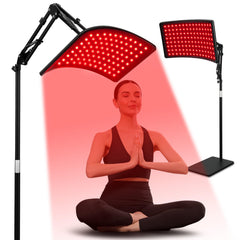 Viconor red light therapy LED panel close-up showing 660nm and 850nm LEDs for skin care.