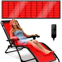 Viconor red light therapy mat in lounge-chair overview for cozy relaxation sessions.