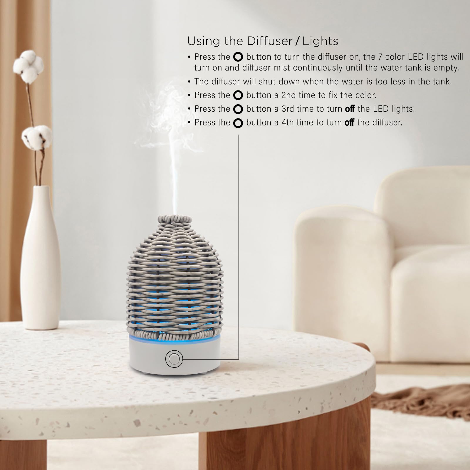 Victoria Aroma compact diffuser with wood-grain base for small spaces