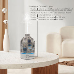 Victoria Aroma compact diffuser with wood-grain base for small spaces