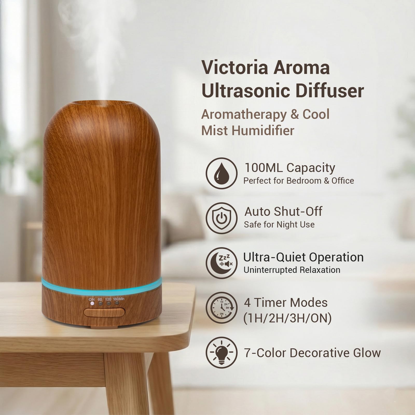 Victoria Aroma diffuser glass shell close-up highlighting premium craftsmanship and quiet operation.