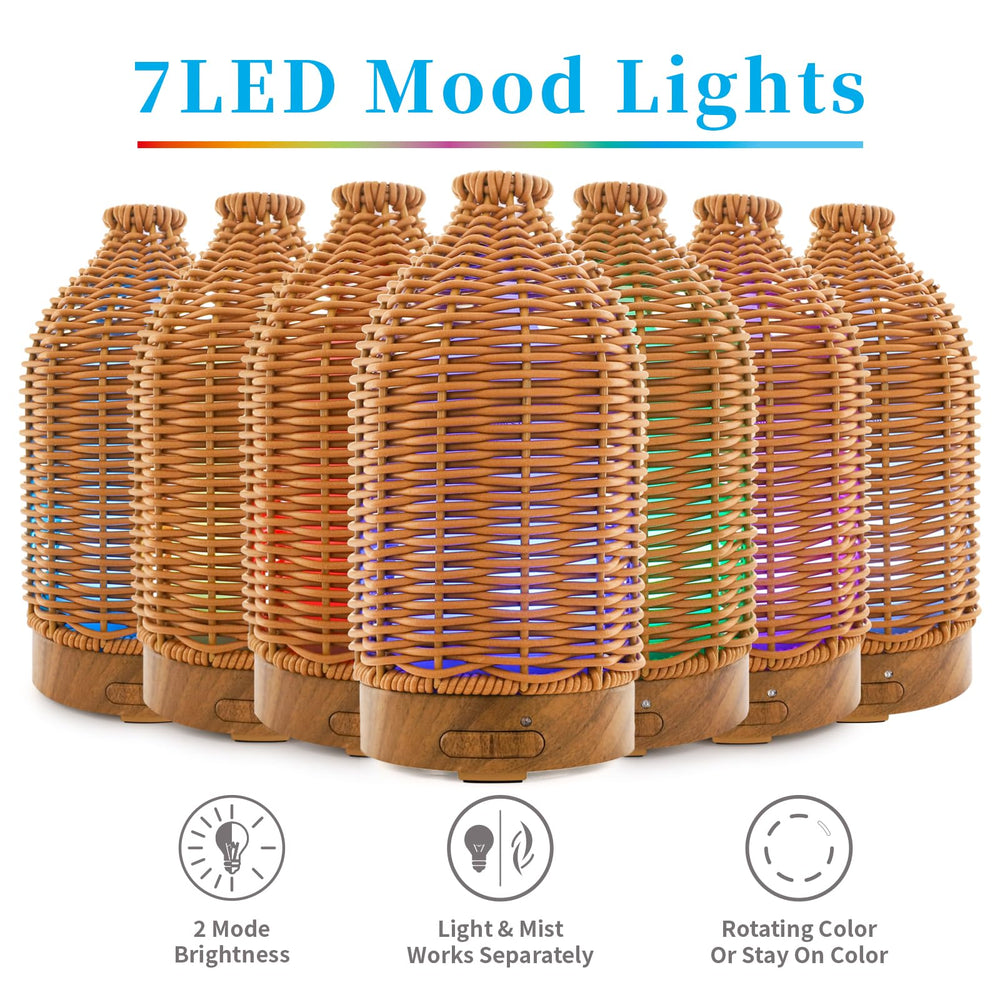 Victoria Aroma diffuser shows seven LED color options for mood lighting.