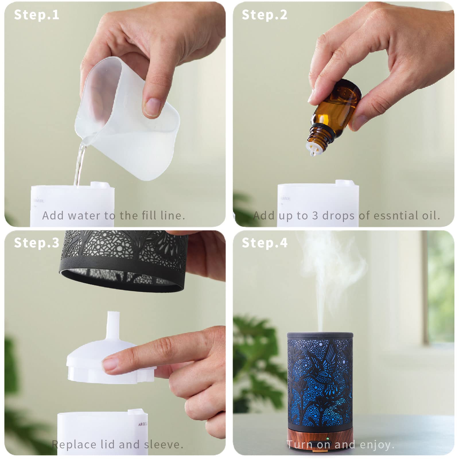 VICTORIA AROMA Hummingbird diffuser operates quietly for focused work or relaxing moments.