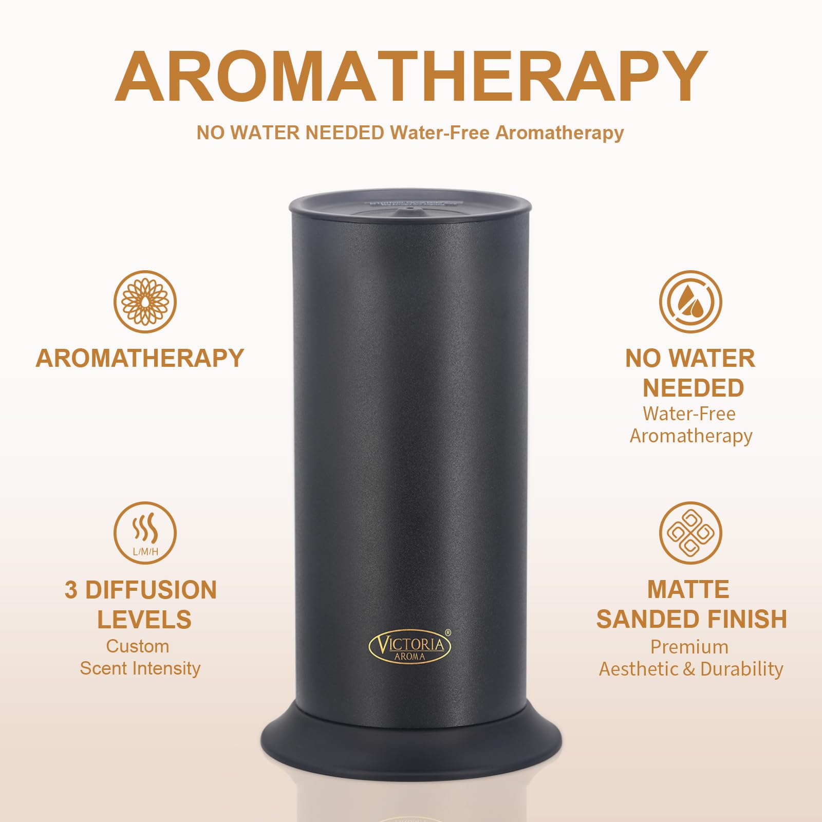Victoria Aroma waterless diffuser top view with sleek control panel.