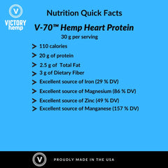 Victory Hemp V-70 Protein ingredients panel highlights complete amino acids