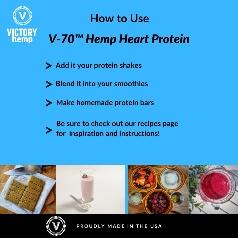 Victory Hemp V-70 Protein made in the USA badge signals quality
