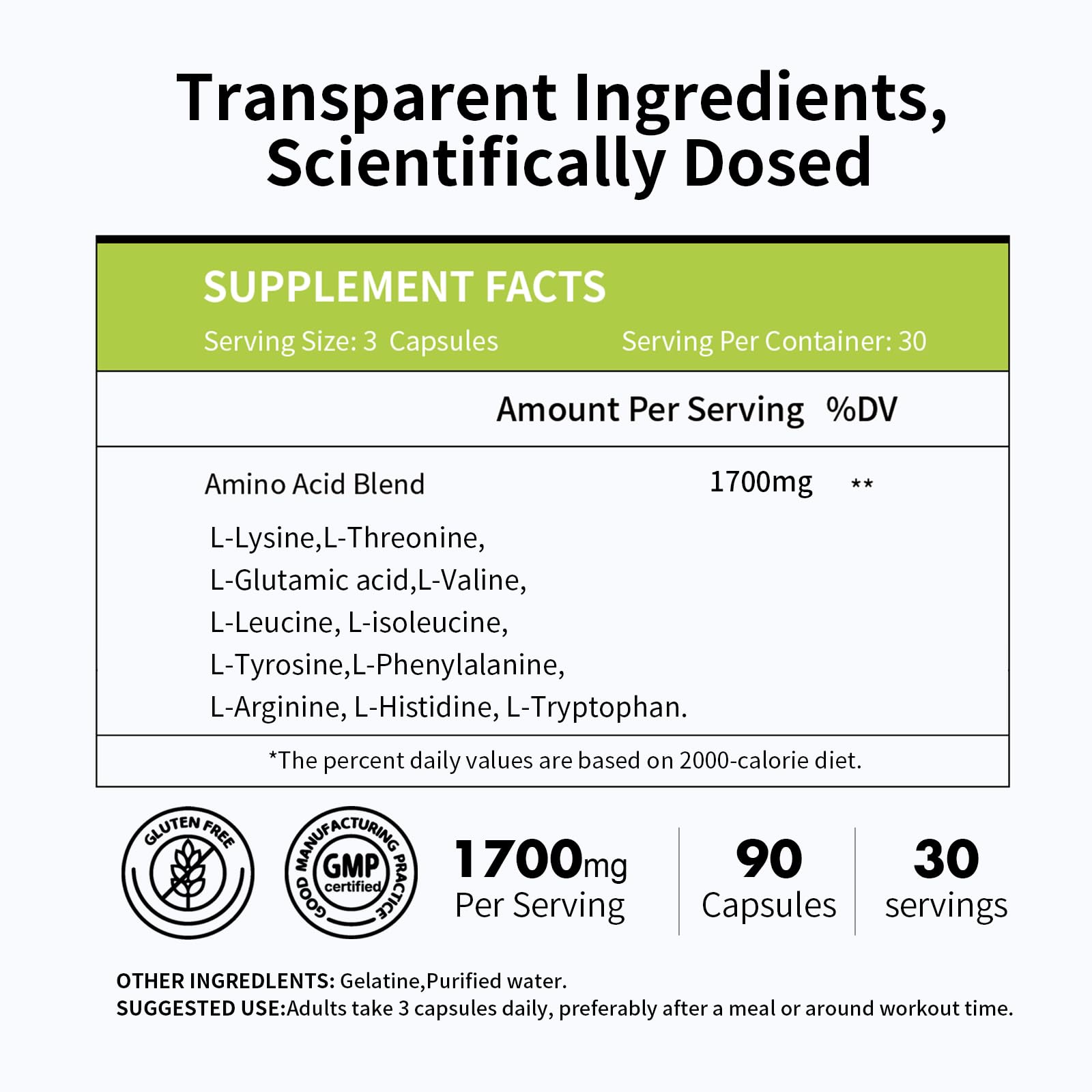 Vicwell Amino Acid packaging quality-control label conveys trusted manufacturing standards.