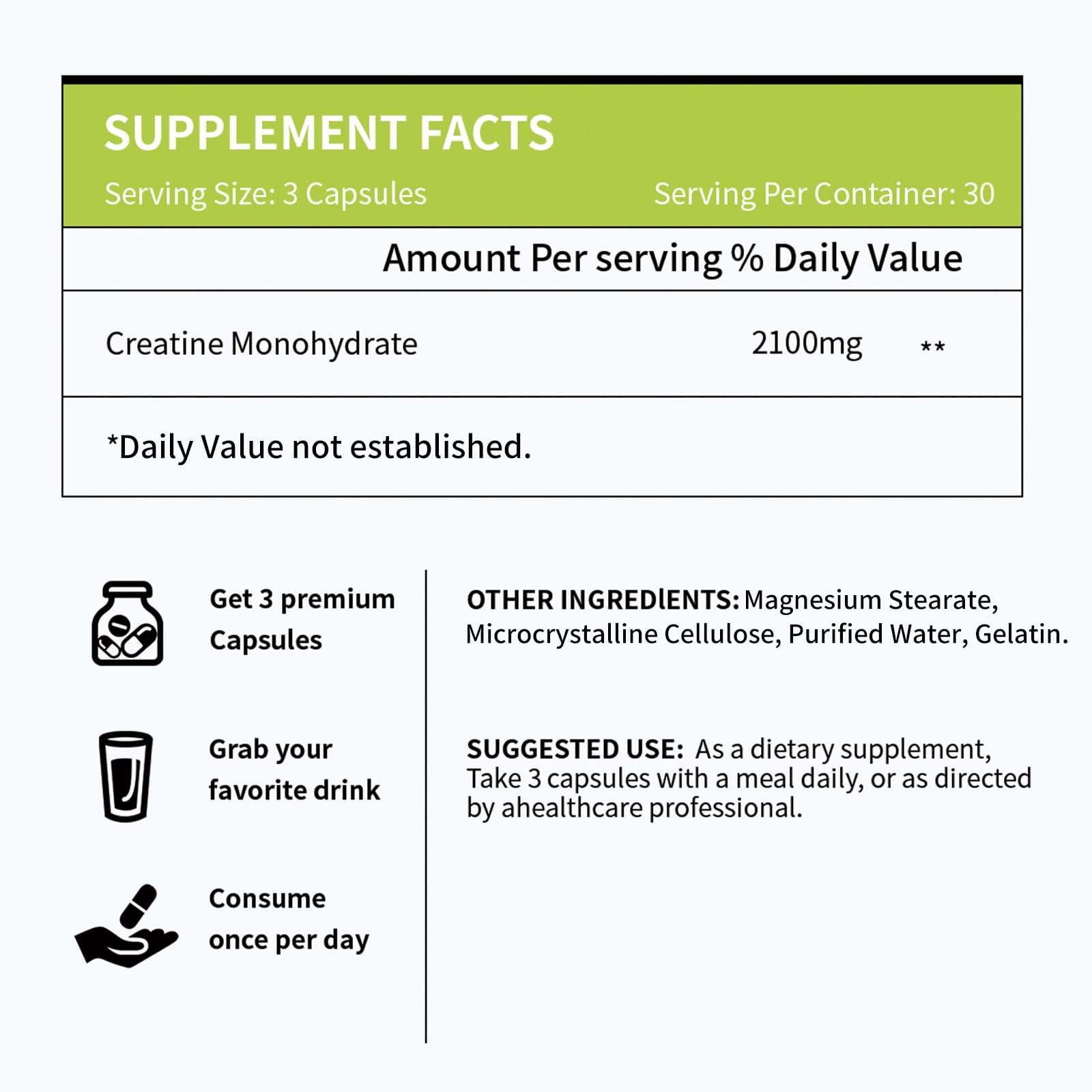 Vicwell Creatine Monohydrate capsules emphasize keto friendly and sugar free attributes