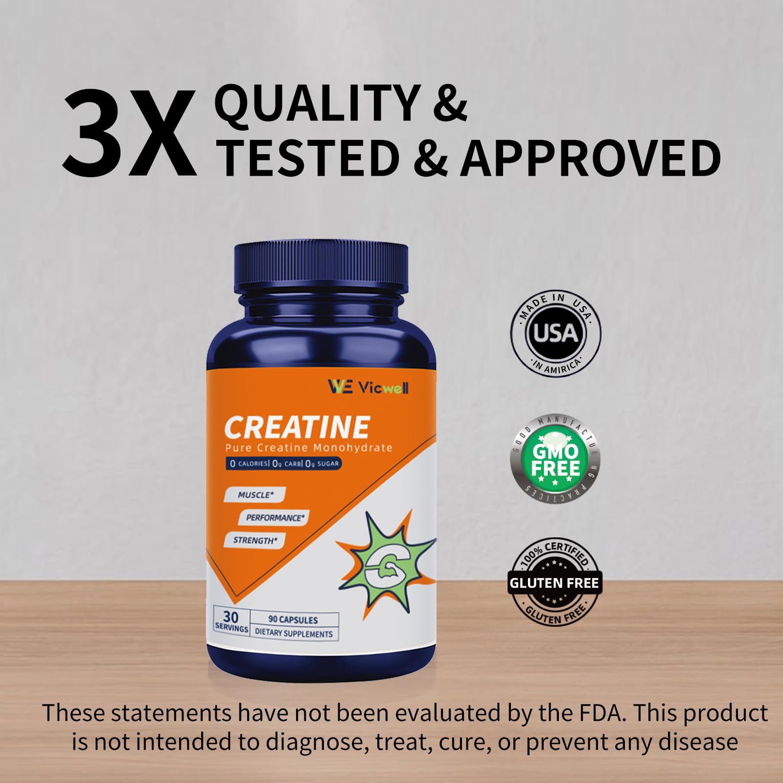 Vicwell Creatine Monohydrate capsules on the go lifestyle, travel friendly
