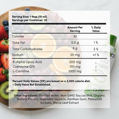 Vida Lifescience Aurora bottle back label highlights 200mg R-ALA and ingredients.