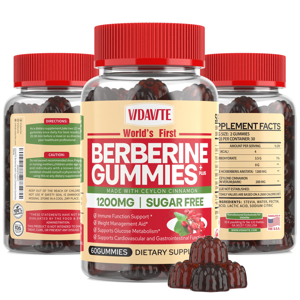 VIDAVITE Berberine gummies bottle with sugar-free formula for easy daily use