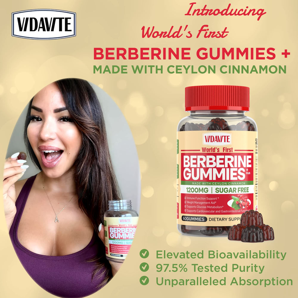 VIDAVITE Berberine gummies texture close-up, glossy chewy form ideal for daily consumption