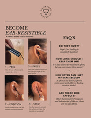Vie Healing 24k gold ear seeds close-up showing secure adhesive.