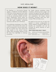 Vie Healing 24K Gold Ear Seeds closeup highlights shimmering seeds for calm self-care