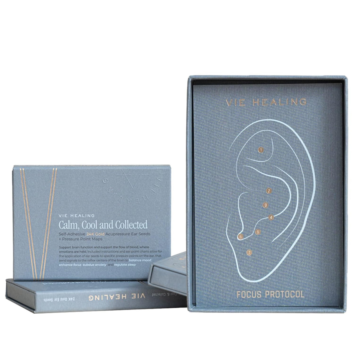 Vie Healing 24K gold ear seeds kit promotes calm focus and balance.