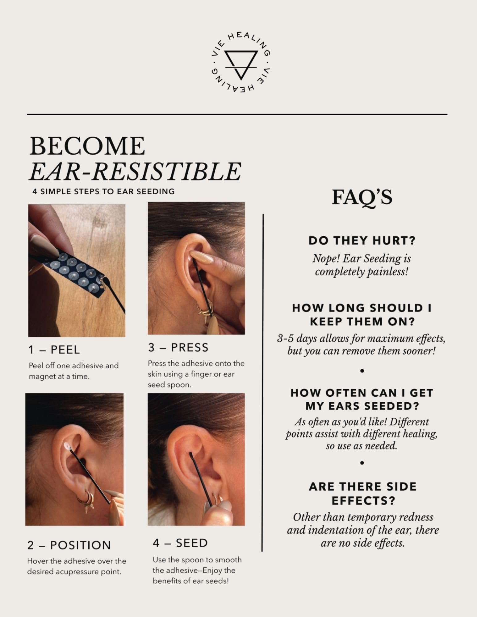 Vie Healing 24K Gold Ear Seeds on chart guides at-home wellness with point references