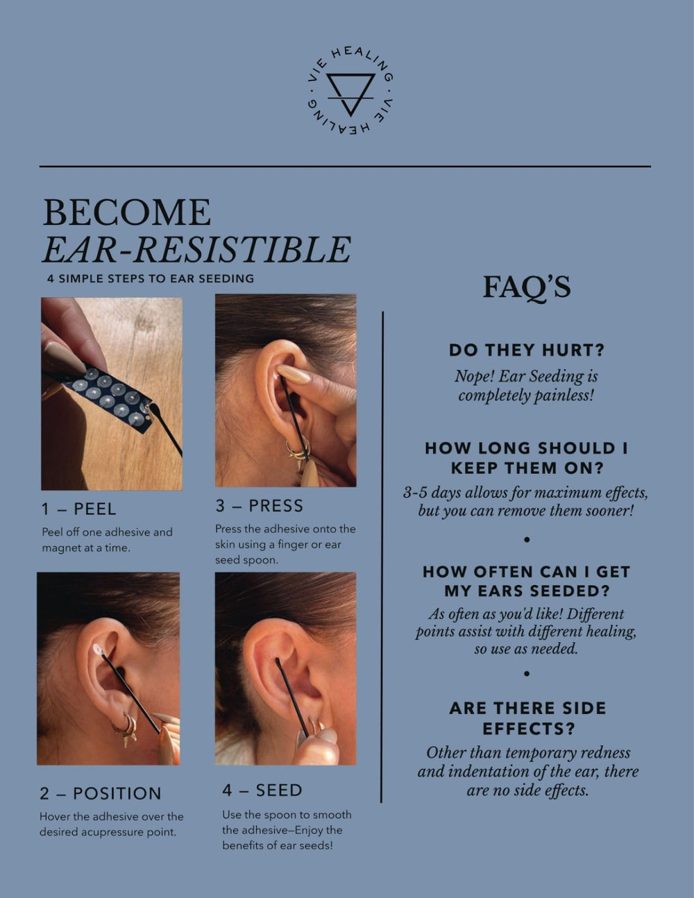 Vie Healing ear seed spoon shown for easy application and precise placement.