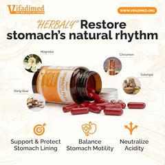 VIFADIMED Stomach Plus capsules close-up of herbal blend for digestion