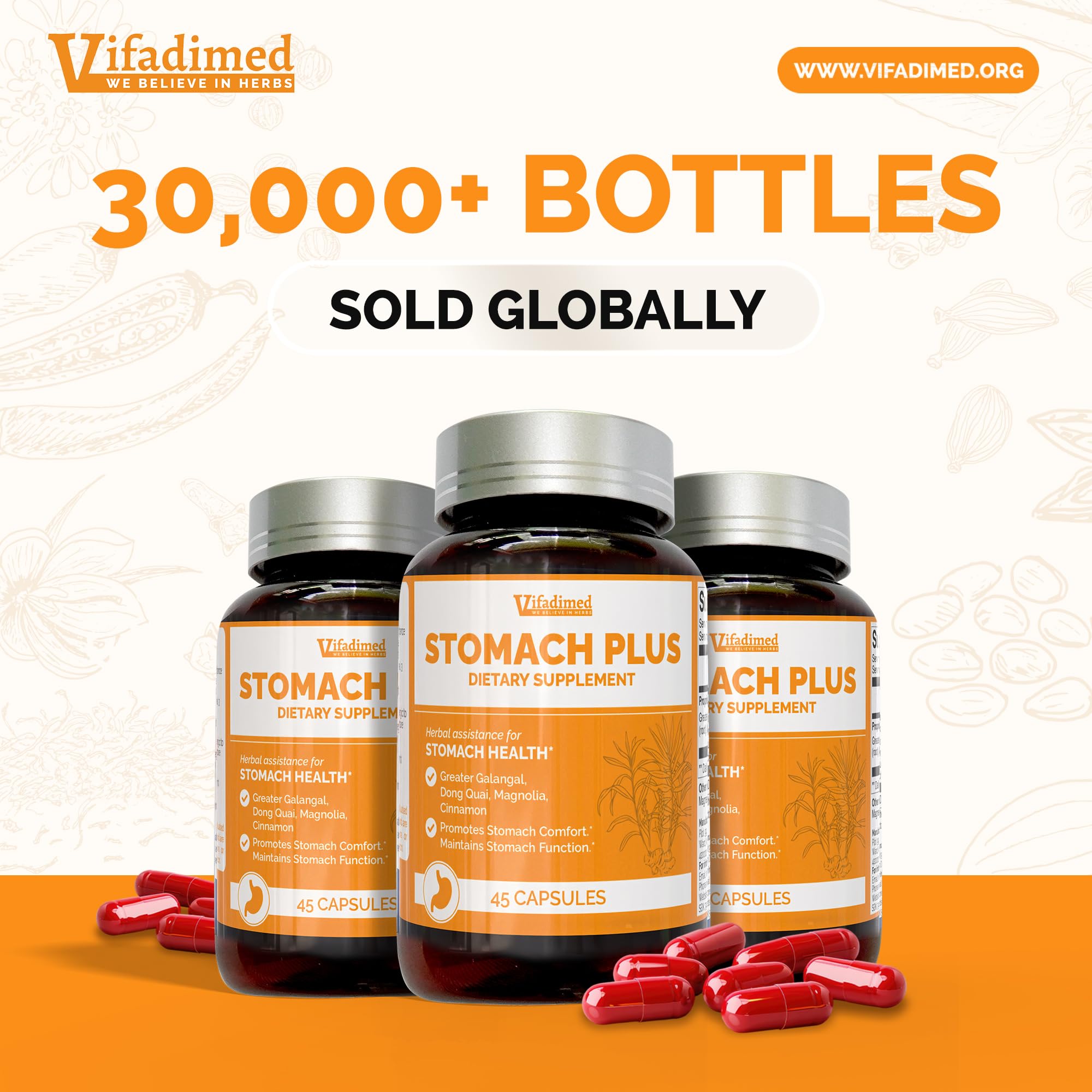 VIFADIMED Stomach Plus packaging in bright kitchen space